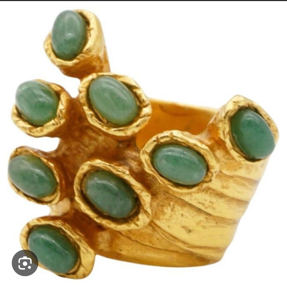 RARE Yves Saint Laurent Arty Dots Vintage Ring Green and Gold, SZ 4